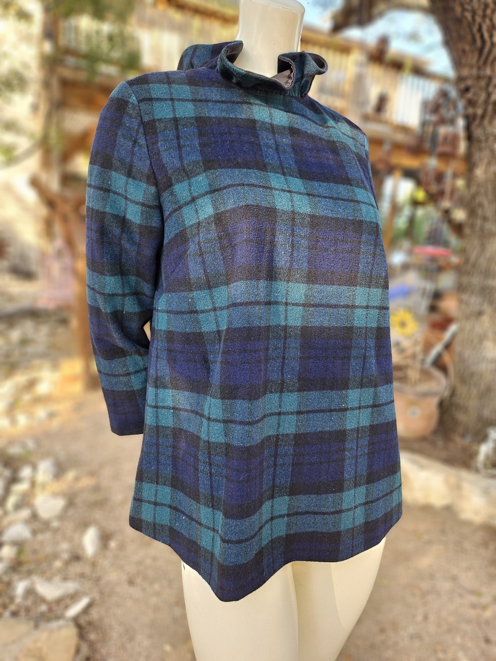 TUCKERNUCK Blackwatch Plaid Faye Tie Blouse Top Ruffle Collar Wool S